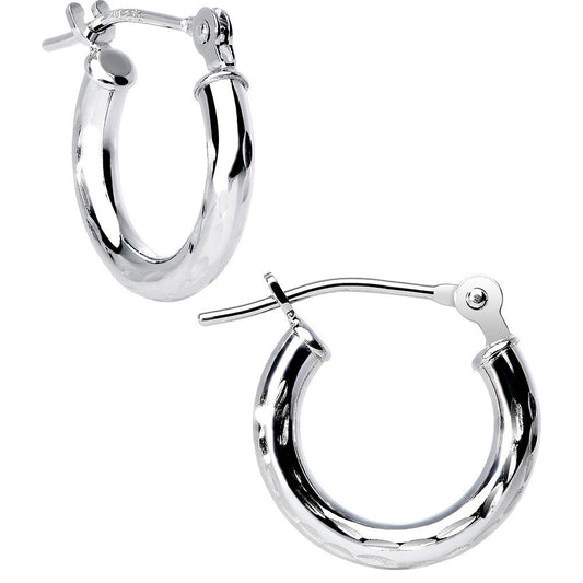 Solid 14K White Gold 1/2 Inch Twist Pattern Hoop Earrings