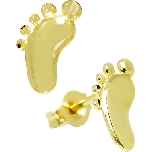 14k Yellow Gold Pretty Feet Stud Earrings