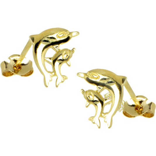 14k Yellow Gold Family Dolphin Stud Earrings