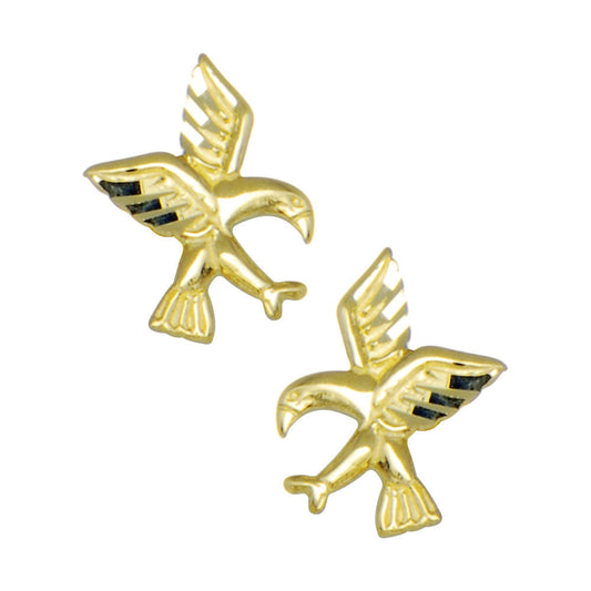 14k Yellow Gold Flying Birds Stud Earrings