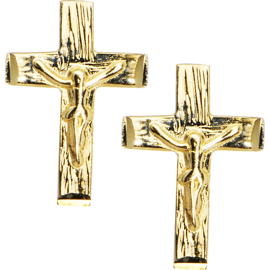 14k Yellow Gold Religious Cross Stud Earrings