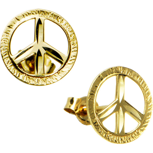 14k Yellow Gold Peace Sign Stud Earrings