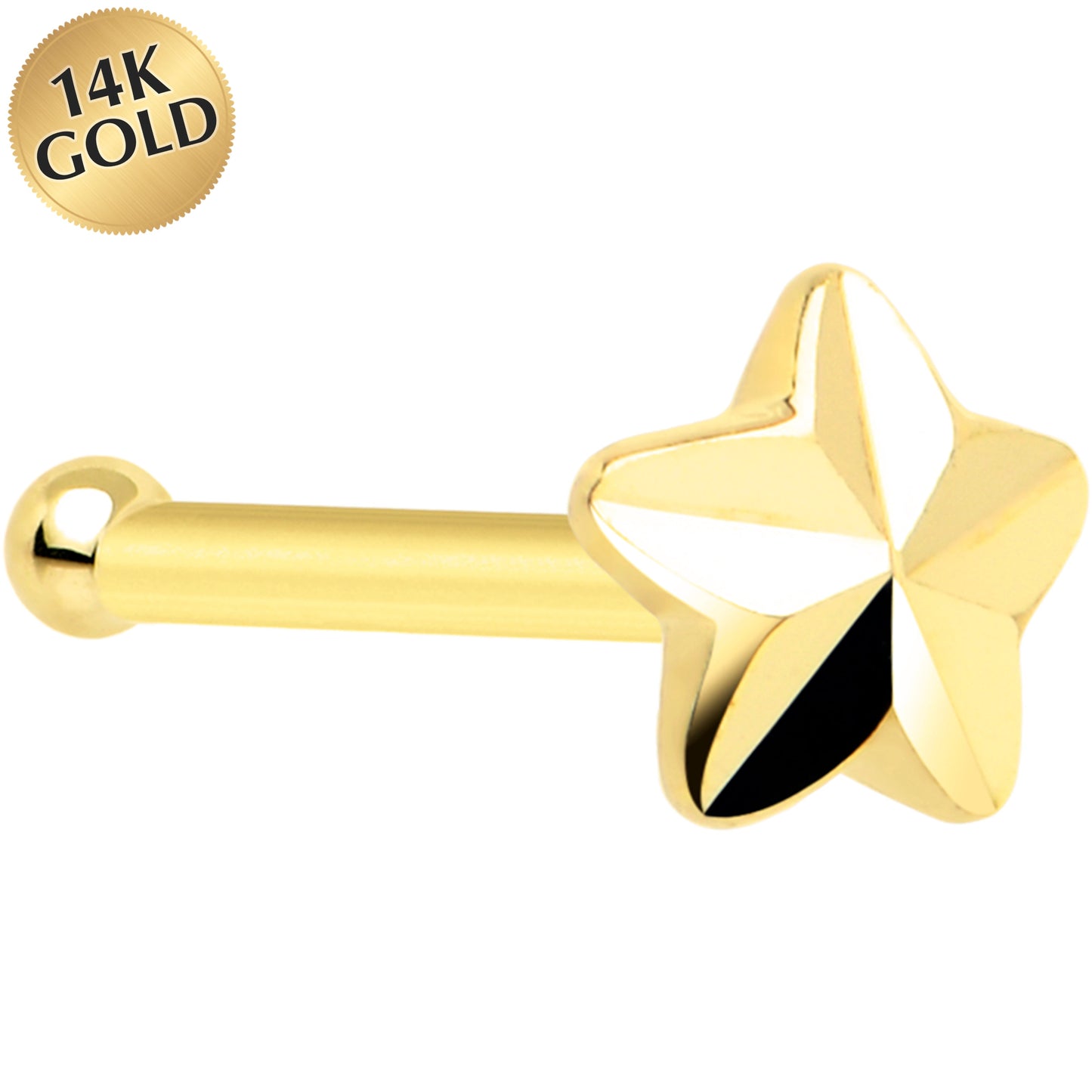 Solid 14K Yellow Gold Raised Star Nose Bone