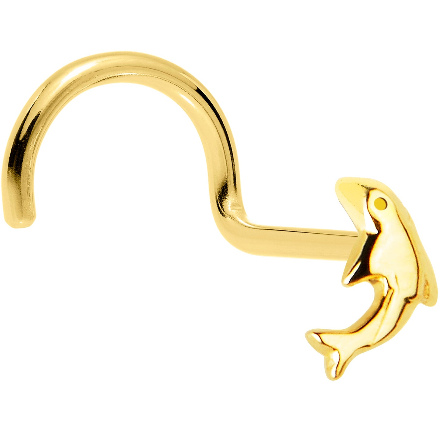 Solid 14K Yellow Gold Dolphin Nose Screw Ring