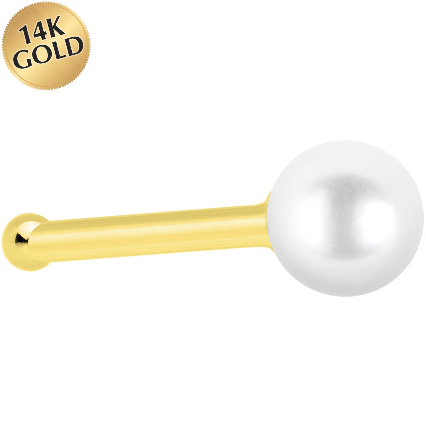 Solid 14K Yellow Gold 3mm Pearl Nose Bone