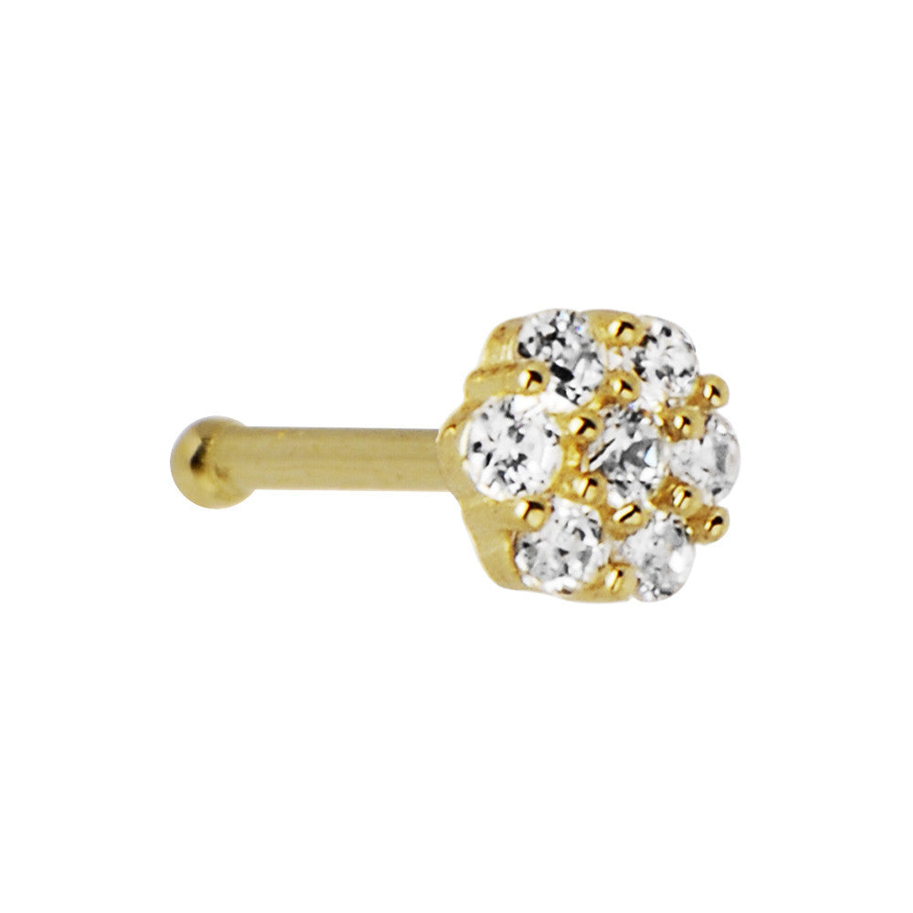 Solid 14K Yellow Gold Clear CZ Flower Nose Bone