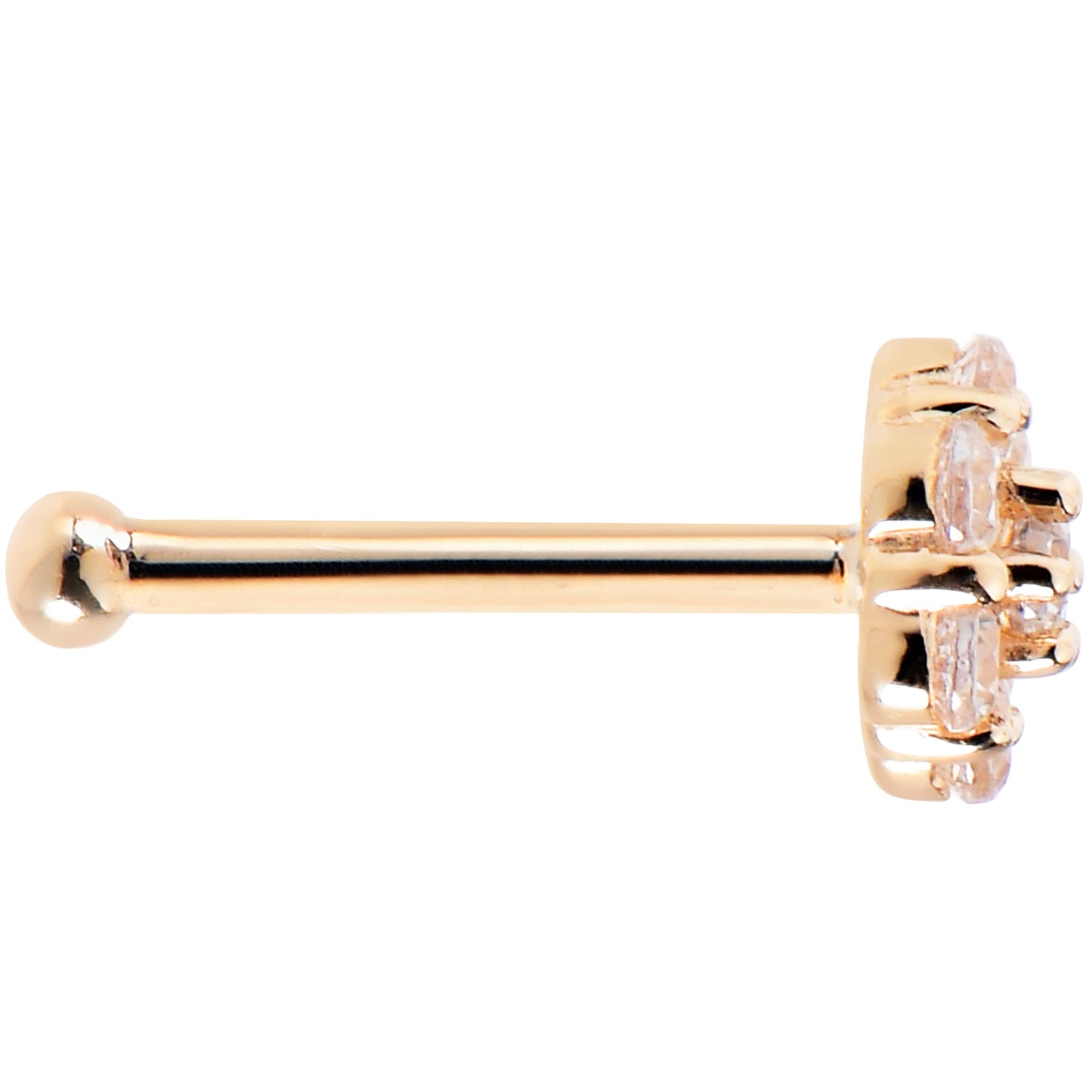 Solid 14K Yellow Gold Clear CZ Flower Nose Bone