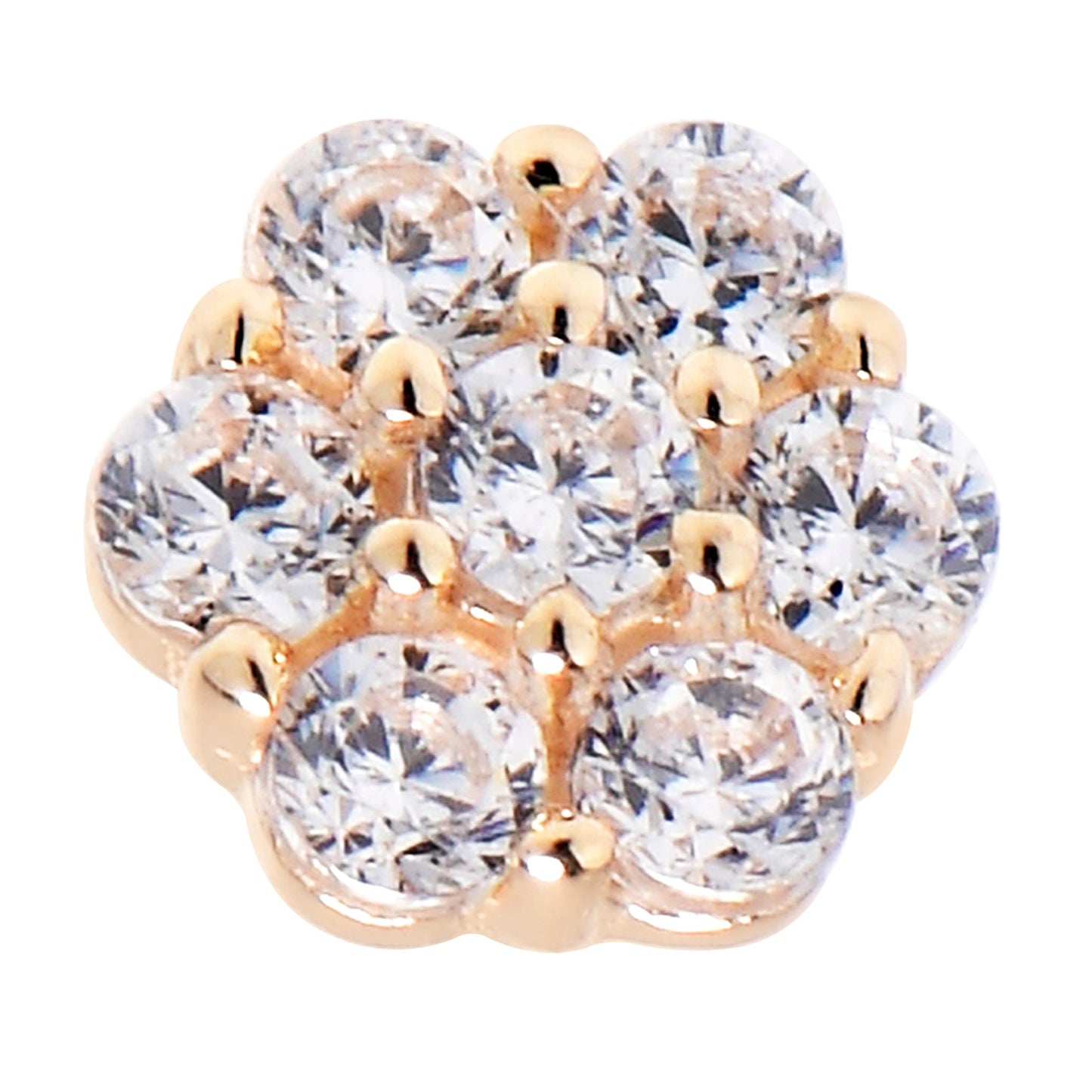 Solid 14K Yellow Gold Clear CZ Flower Nose Bone