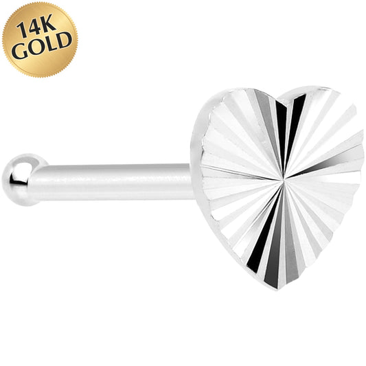 Solid 14K White Gold Flat Textured Heart Nose Bone