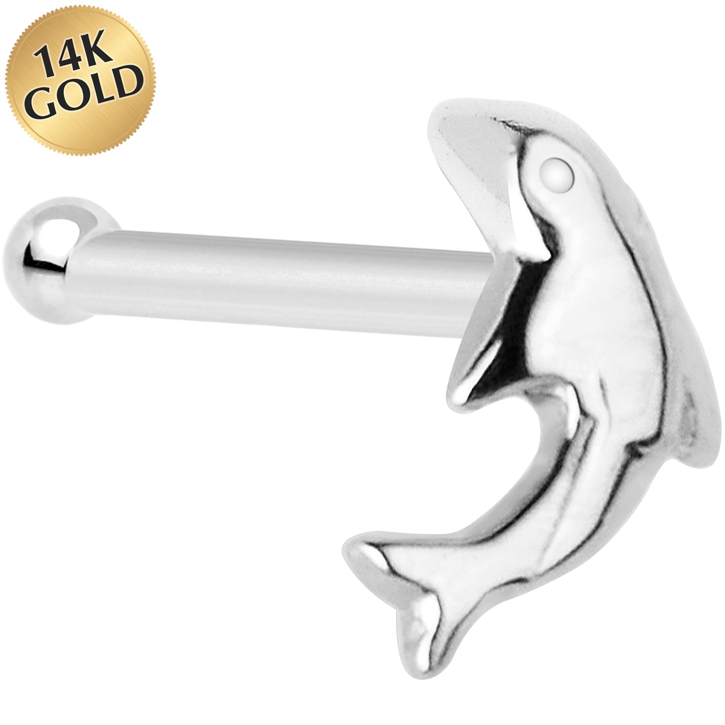 Solid 14K White Gold Dolphin Nose Bone