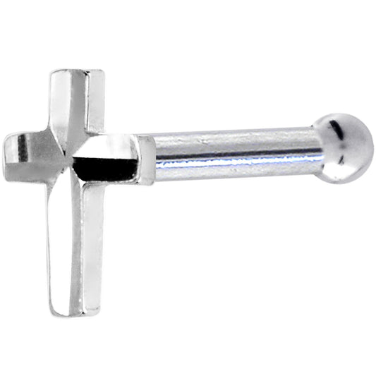 Solid 14K White Gold Raised Cross Nose Bone