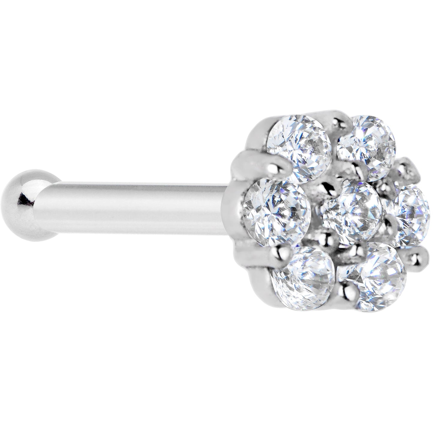 Solid 14K White Gold Clear CZ Flower Nose Bone