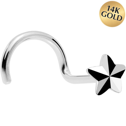 Solid 14K White Gold Raised Star Nose Screw Ring