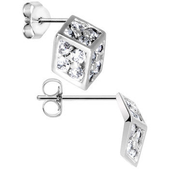 14k White Gold CZ 7mm Dice Stud Earrings