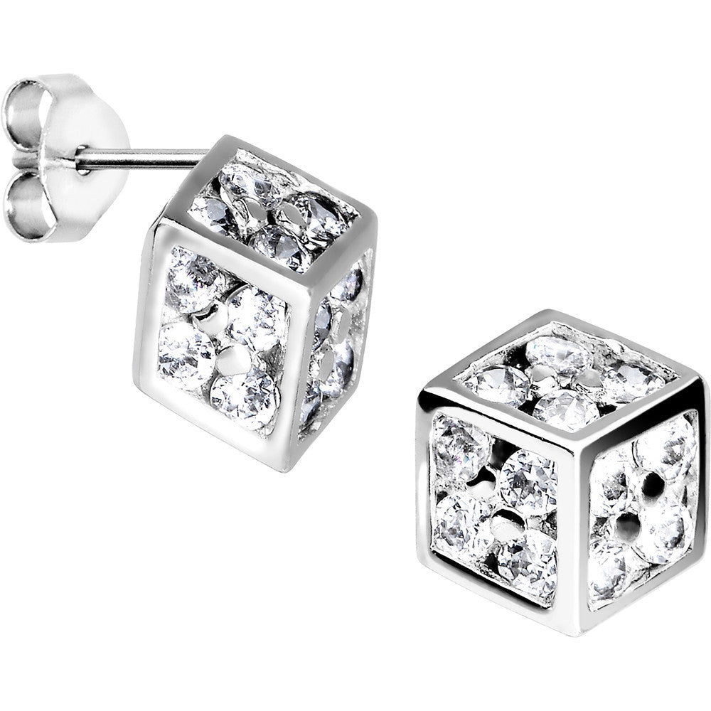 14k White Gold CZ 7mm Dice Stud Earrings