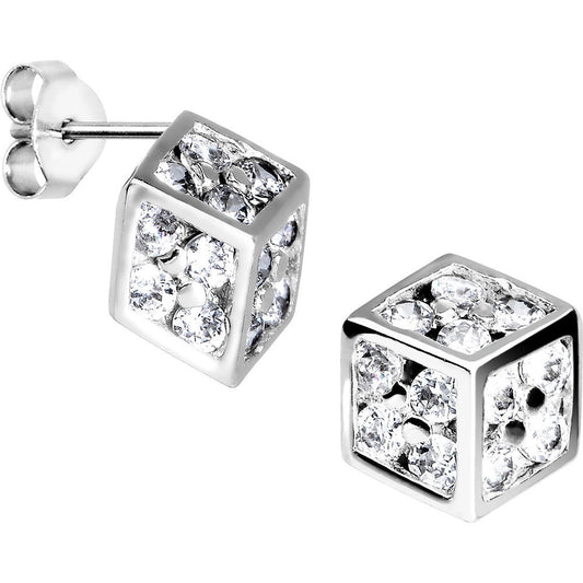 14k White Gold CZ 7mm Dice Stud Earrings