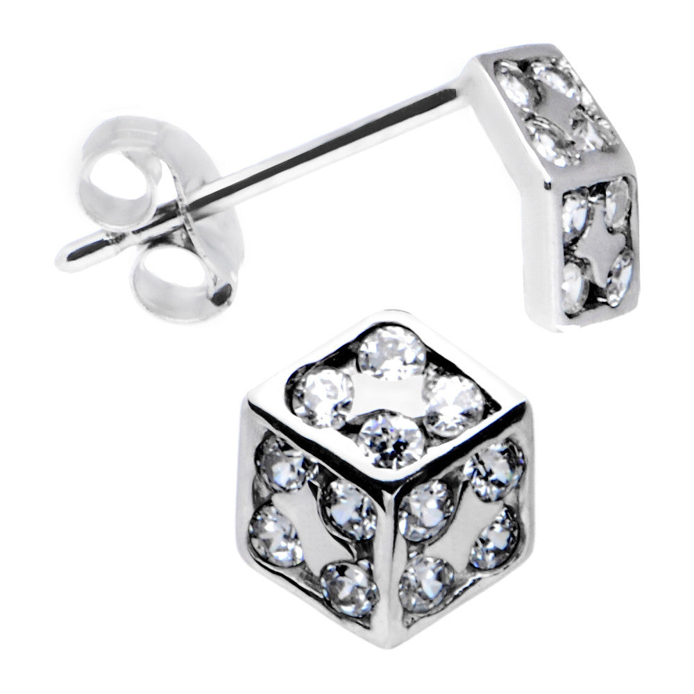 14k White Gold CZ 6mm Dice Stud Earrings