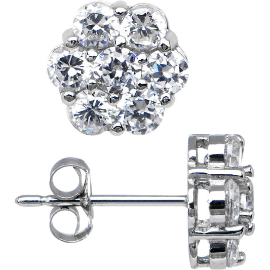 14k White Gold 9mm CZ Flower Stud Earrings