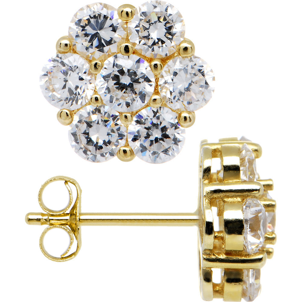 14k Yellow Gold 8mm CZ Flower Stud Earrings