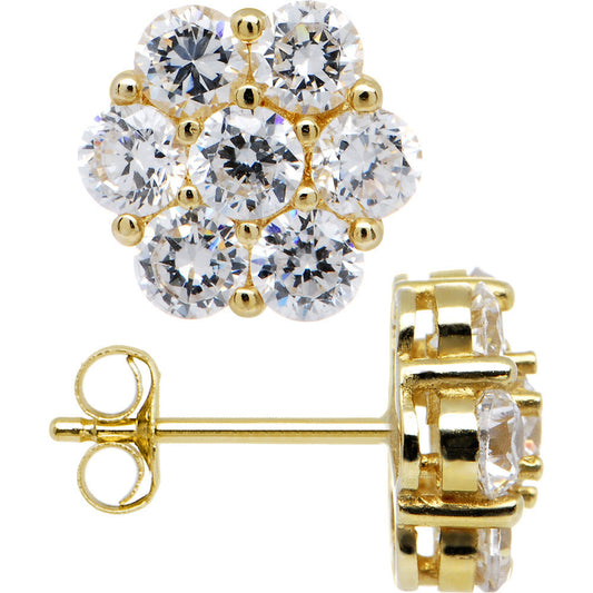 14k Yellow Gold 8mm CZ Flower Stud Earrings