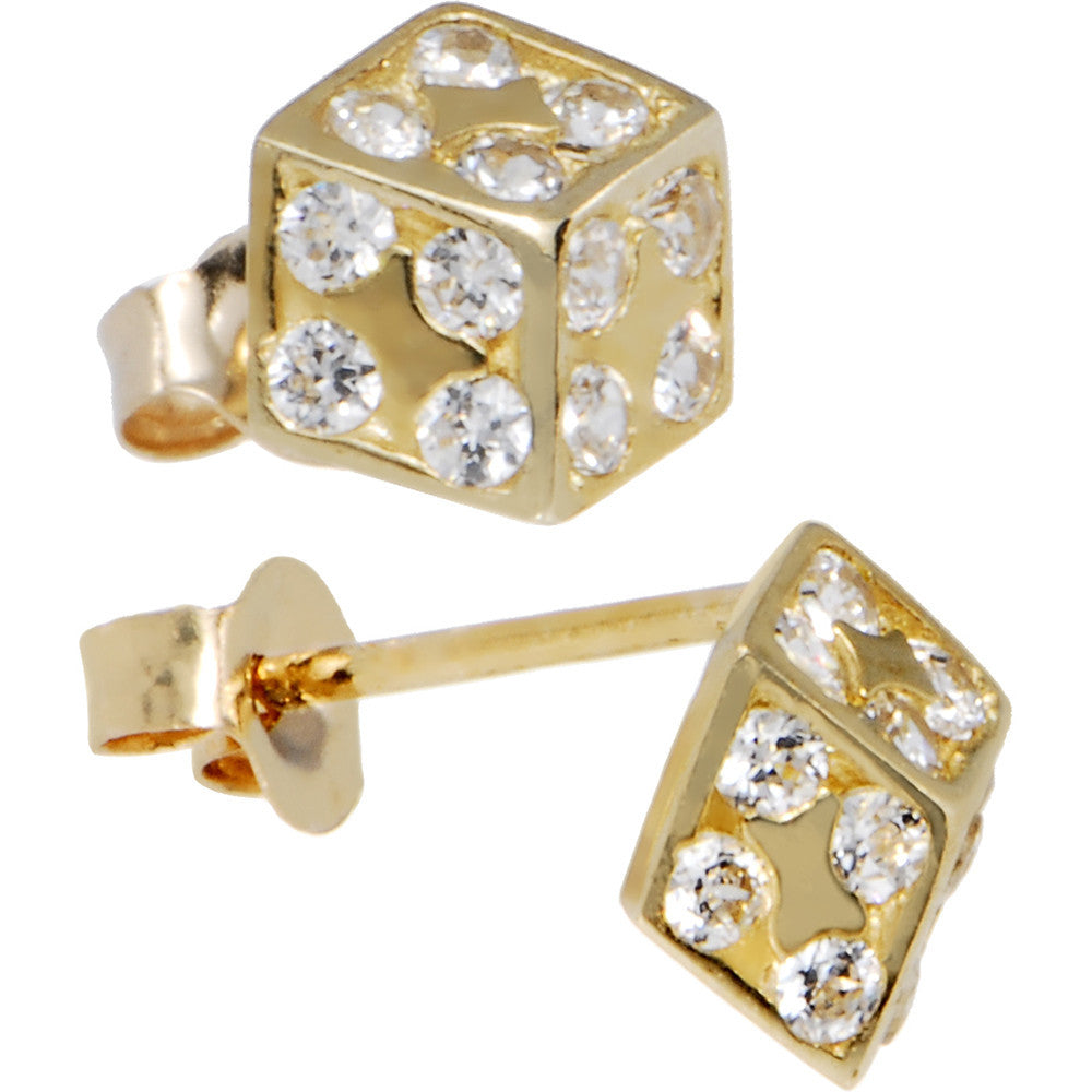 14k Yellow Gold CZ 6mm Dice Stud Earrings
