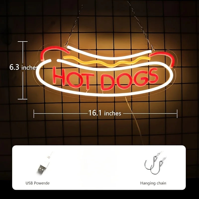 Hot Dog Neon Wall Sign For Shops And Parties (DC Power, <60 lm)