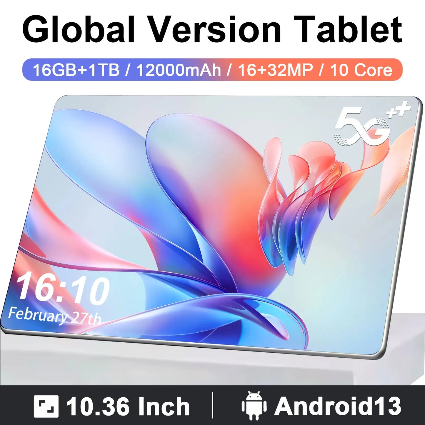 2025 New 10.36Inch Original Tablet 16GB Ram 1TB Rom Android13.0 Dual SIM 10 Core 12000mAh Bluetooth WIFI 5G Network Tablet PC