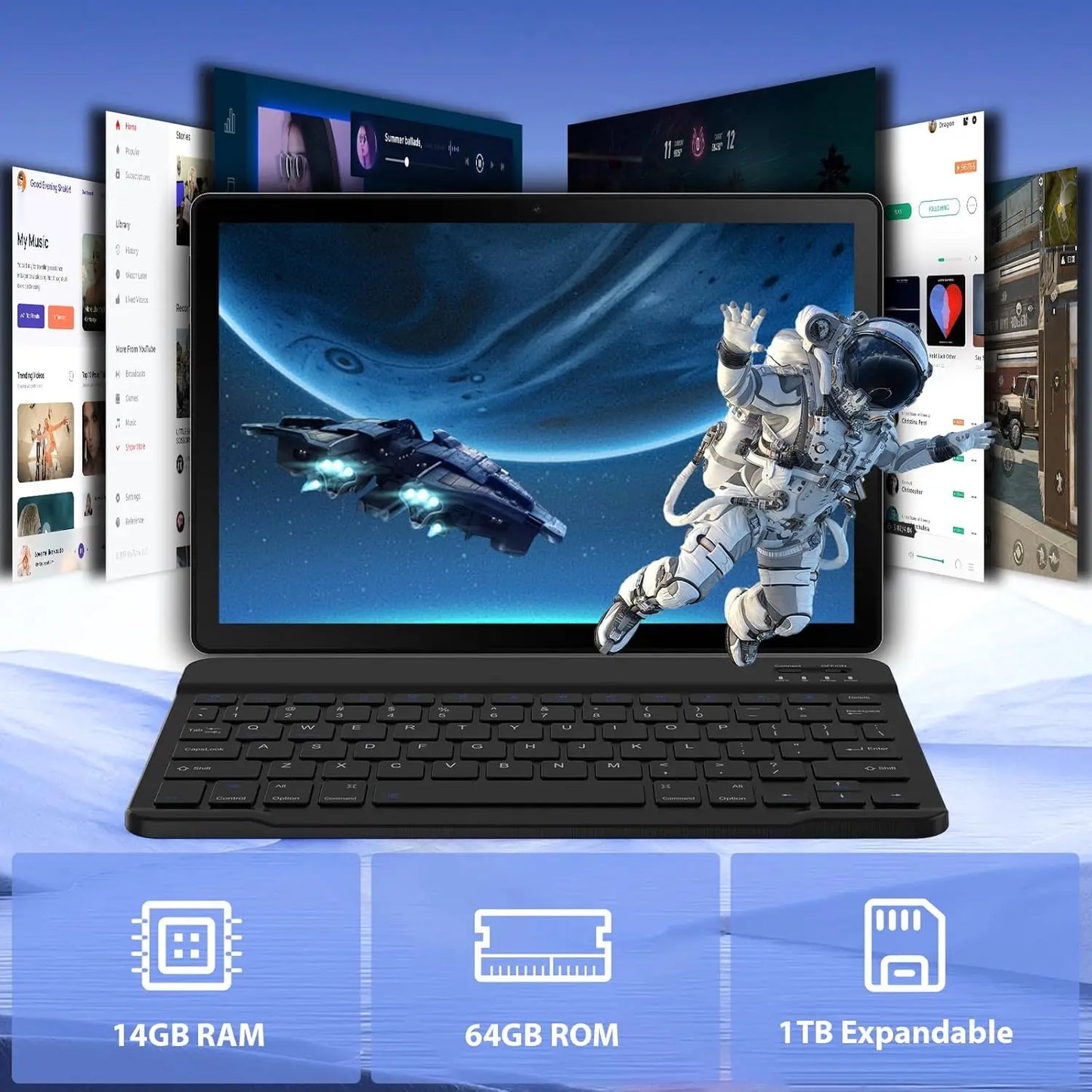 A7L 10.1 Inch Android14 Tablet 14GB RAM 64GB ROM Octa-Core Processor HD IPS WiFi Protective Case Pen Keyboard Mouse Headphone PC