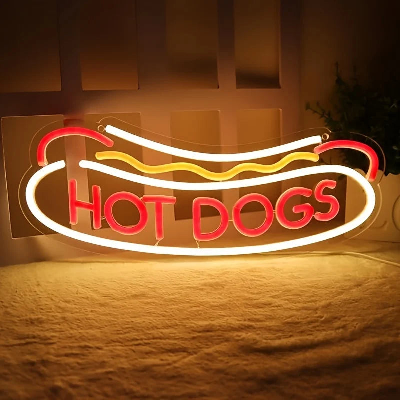 Hot Dog Neon Wall Sign For Shops And Parties (DC Power, <60 lm)