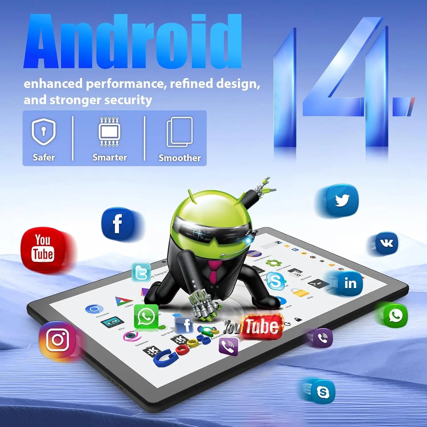 A7L 10.1 Inch Android14 Tablet 14GB RAM 64GB ROM Octa-Core Processor HD IPS WiFi Protective Case Pen Keyboard Mouse Headphone PC