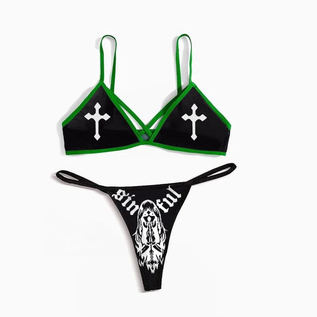 Skull Bikini Black And White Sexy Goth Emo Women Two-piece High Waist Gothic Swimsuit Beach - Lizard Vigilante