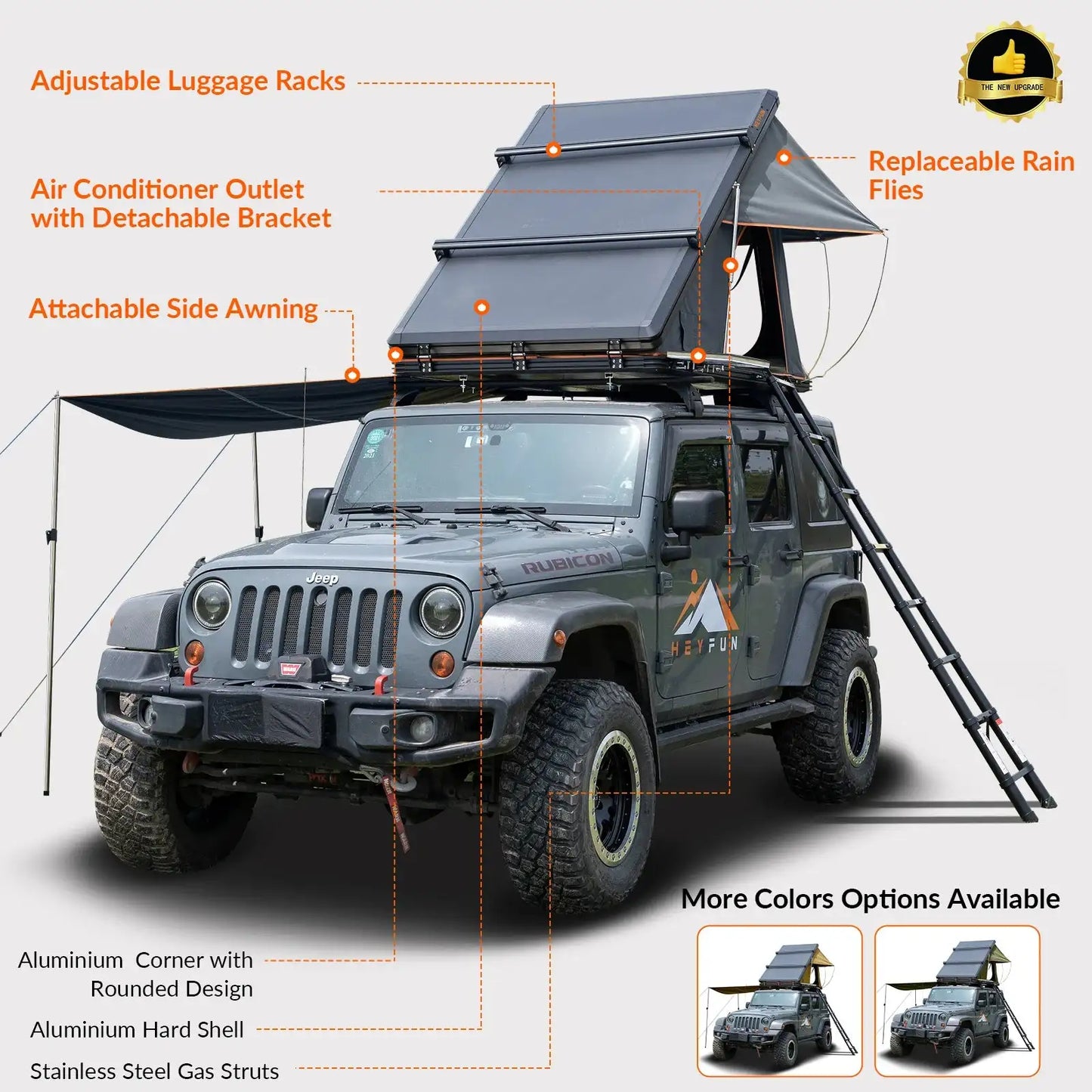 Adventurer Plus Rooftop Tent Hardshell with Side Awning, Air Conditioner Outlet with Bracket, Replaceable Rain Flies