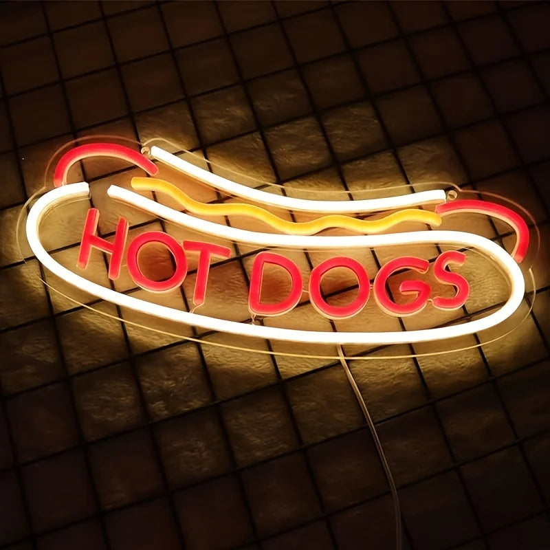 Hot Dog Neon Wall Sign For Shops And Parties (DC Power, <60 lm)