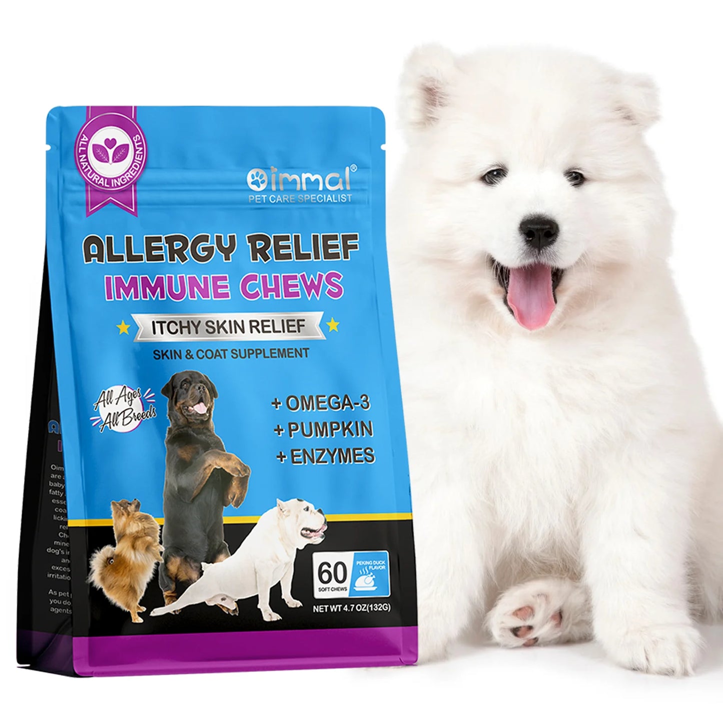 Dog Allergy Relief Chews | Anti-Itch Skin & Coat Supplement for Dogs | Omega-3, Pumpkin, Peking Duck Flavor | 60 Soft Chews - Premium dog supplies from Lizard Vigilante - Just $43.99! Shop now at Lizard Vigilante