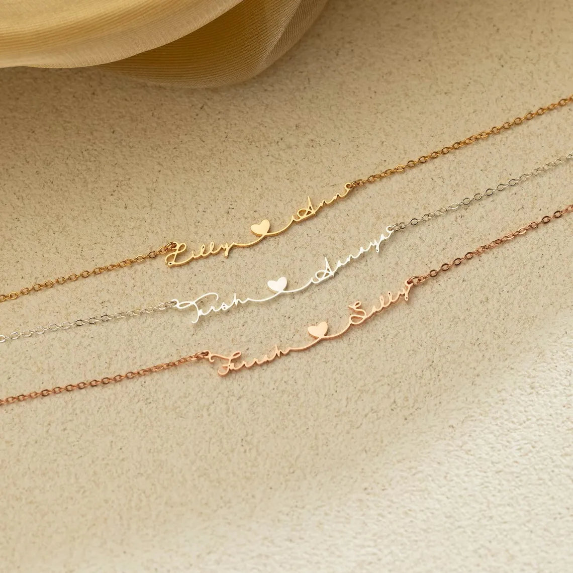  Personalized Two Name Necklace with Heart, Custom Couple Name Necklaces, Silver Letter Necklace for Women, Gifts For Couples,