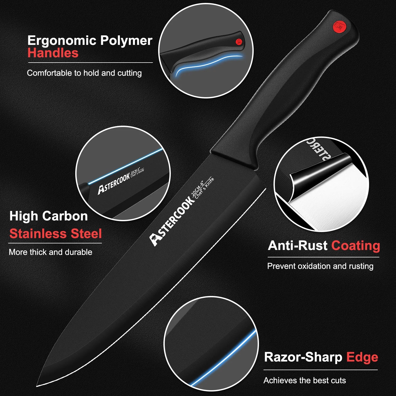 Astercook 15-Piece Knife Set with Built-In Sharpener Block – German Stainless Steel, Dishwasher Safe Kitchen Knives - Premium knives from Lizard Vigilante - Just $108.88! Shop now at Lizard Vigilante