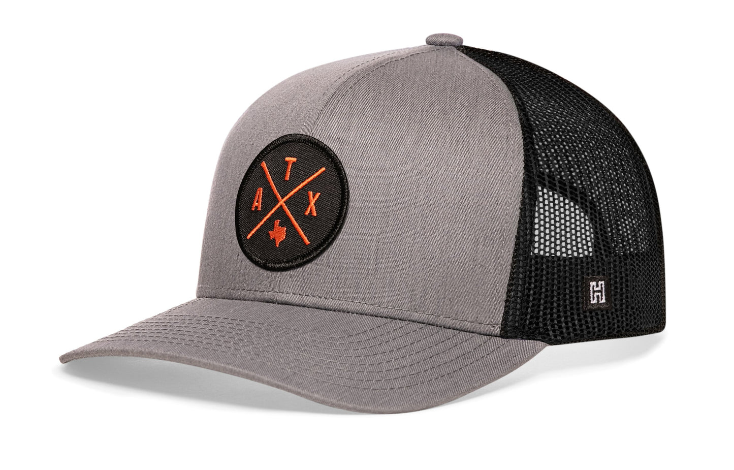Austin Trucker Hat  |  Orange ATX X  |  Gray-Black Snapback