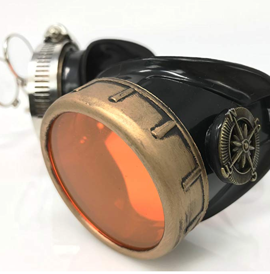Steampunk Goggles with magnifying loupes UV glow neon orange prism diffraction lenses