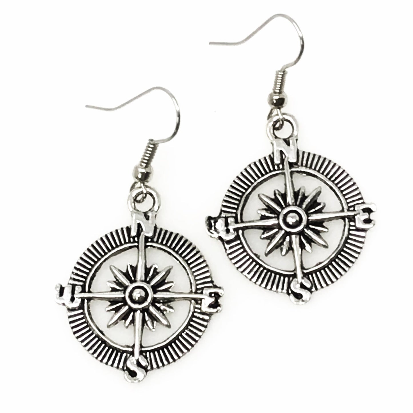 Steampunk compass earrings silver or bronze