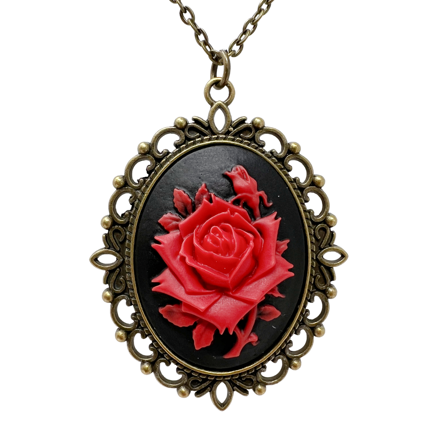 Red rose necklace silver or bronze