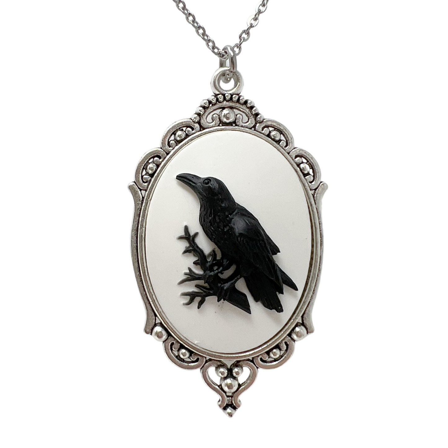 Black Raven necklace silver or bronze