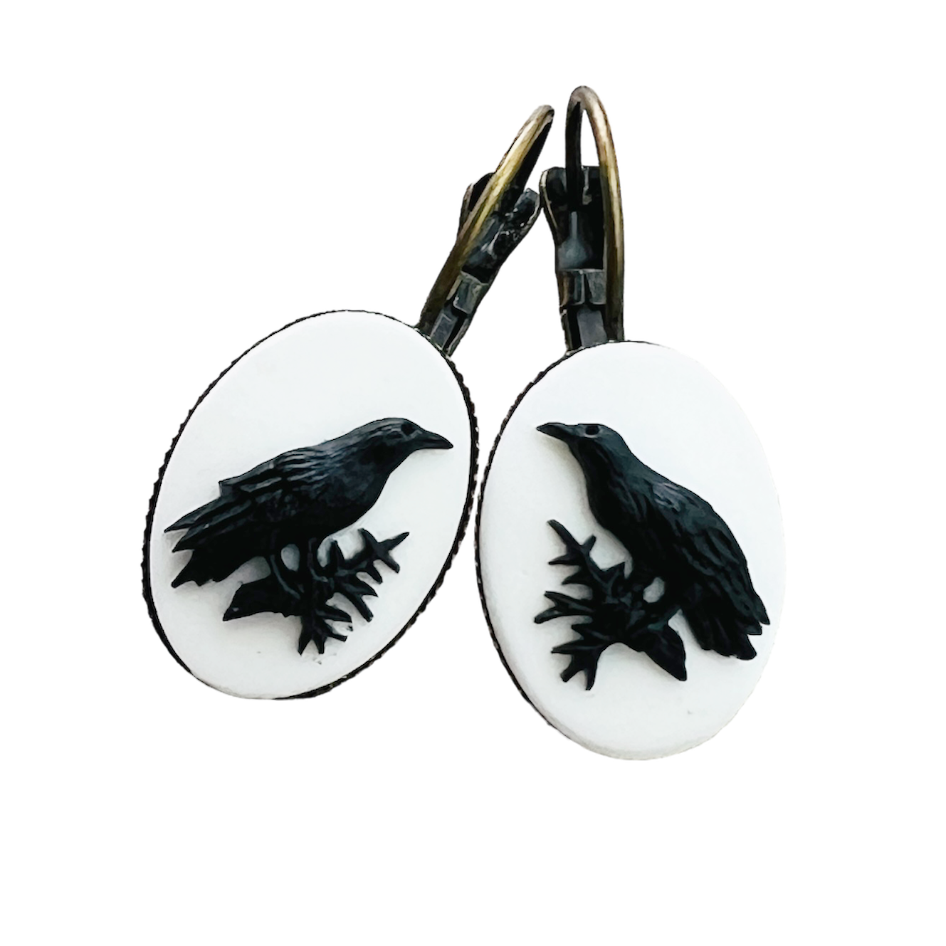 Gothic Lolita raven cameo earrings