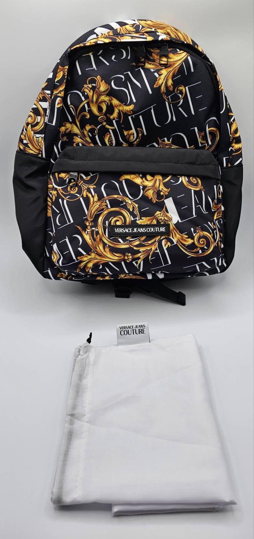 Versace Jeans Couture Logo Black And Yellow Baroque Print Backpack