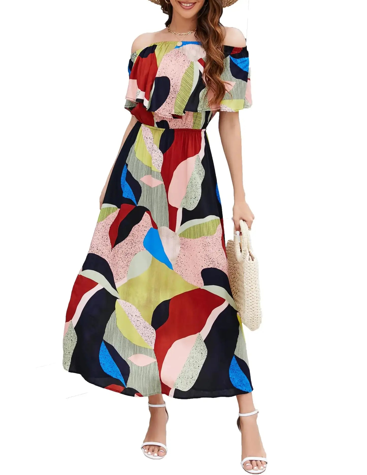 Bluetime Casual Dresses for Women Boho Dress Flower Print Resort Long Maxi Dresses (XXL Floral10)