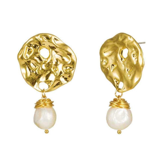 Baroque Pearl Drop Earrings with Hammered Earrings