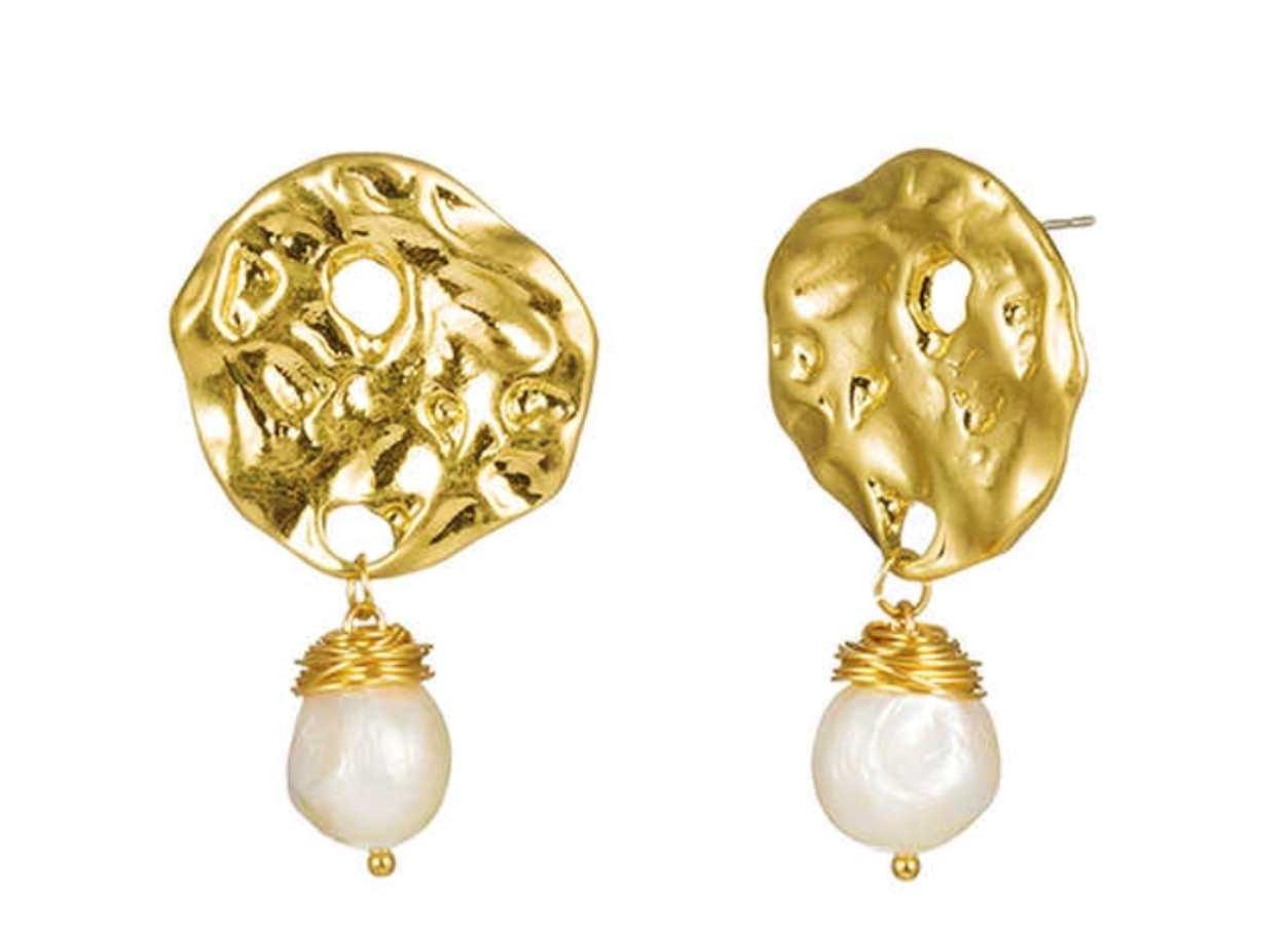 Baroque Pearl Drop Earrings with Hammered Earrings