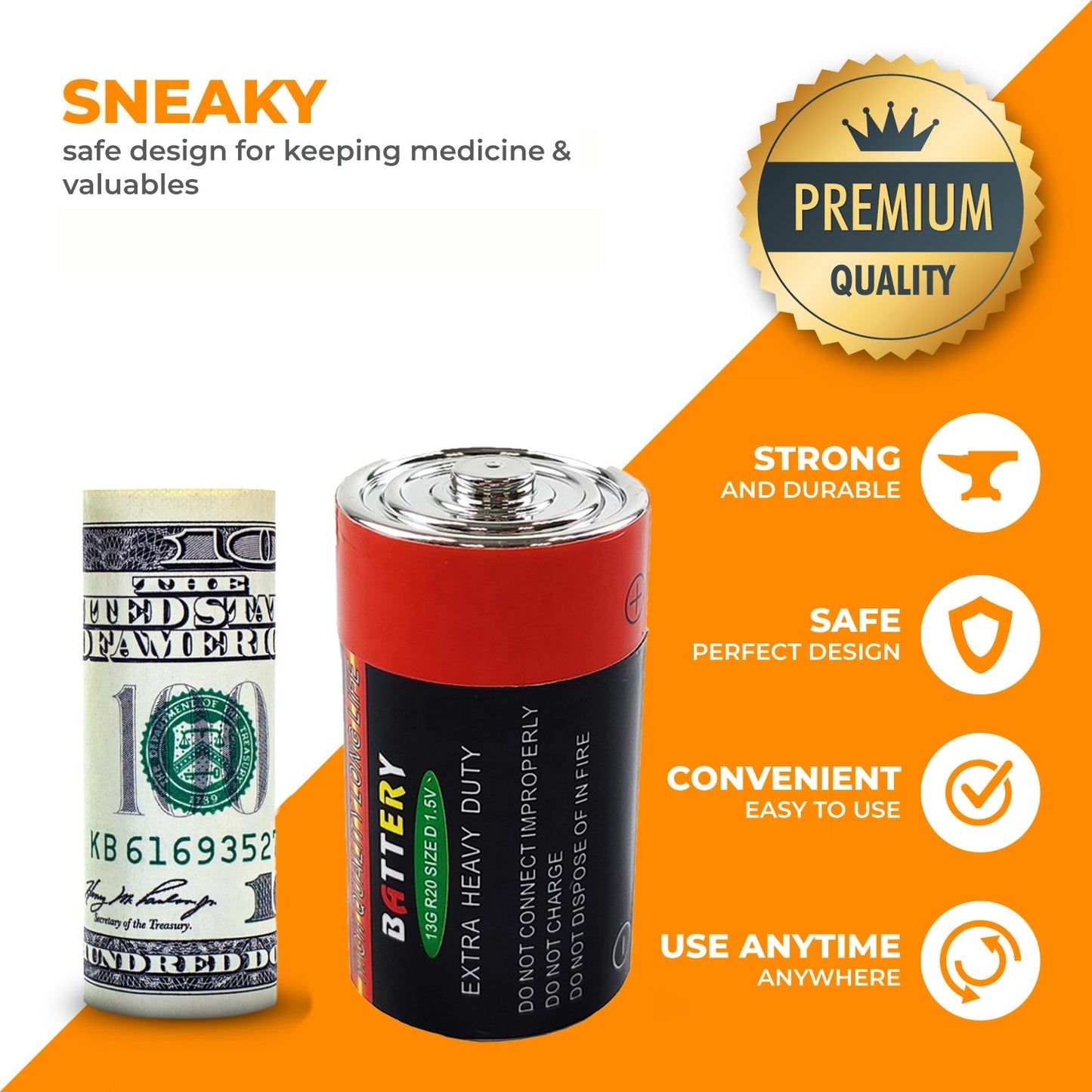 Fake D battery Diversion Safe (2 pack) - Discreet Fake Batteries With Secret Compartments to Hide Valuables