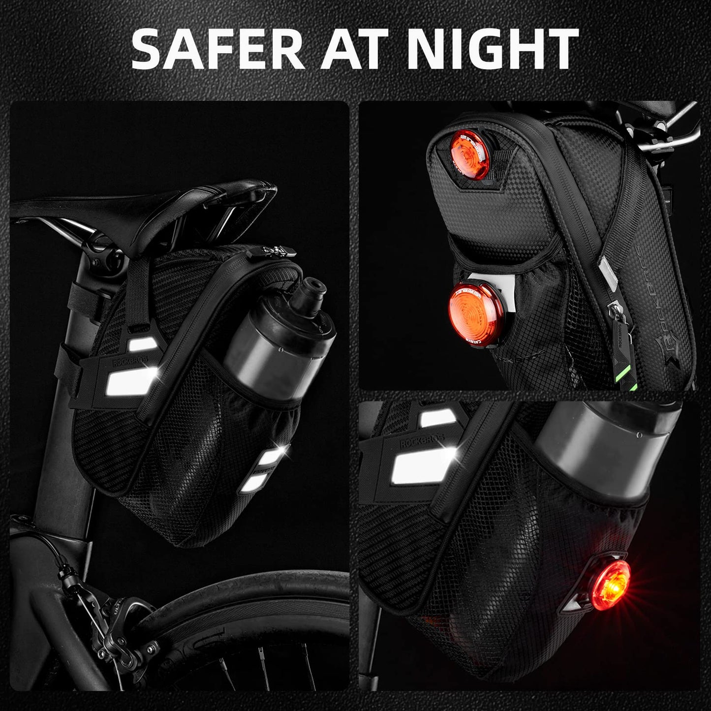 ROCKBROS Waterproof Bike Saddle Bag with Water Bottle Pouch, Under Seat Storage for Mountain and Road Bikes