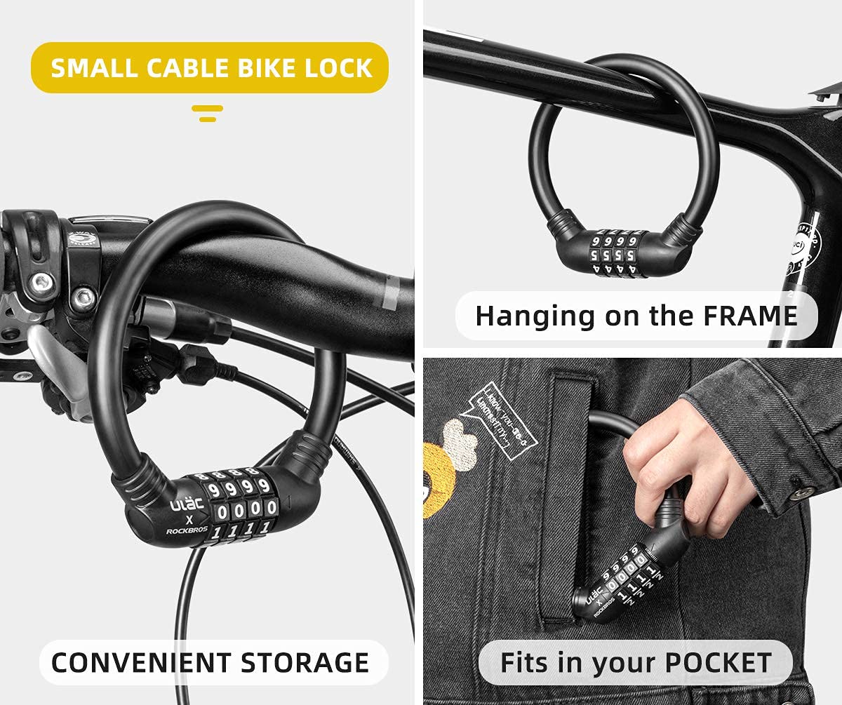 ROCKBROS Lightweight Bike Lock Cable 12MM Anti-Theft Combination Lock