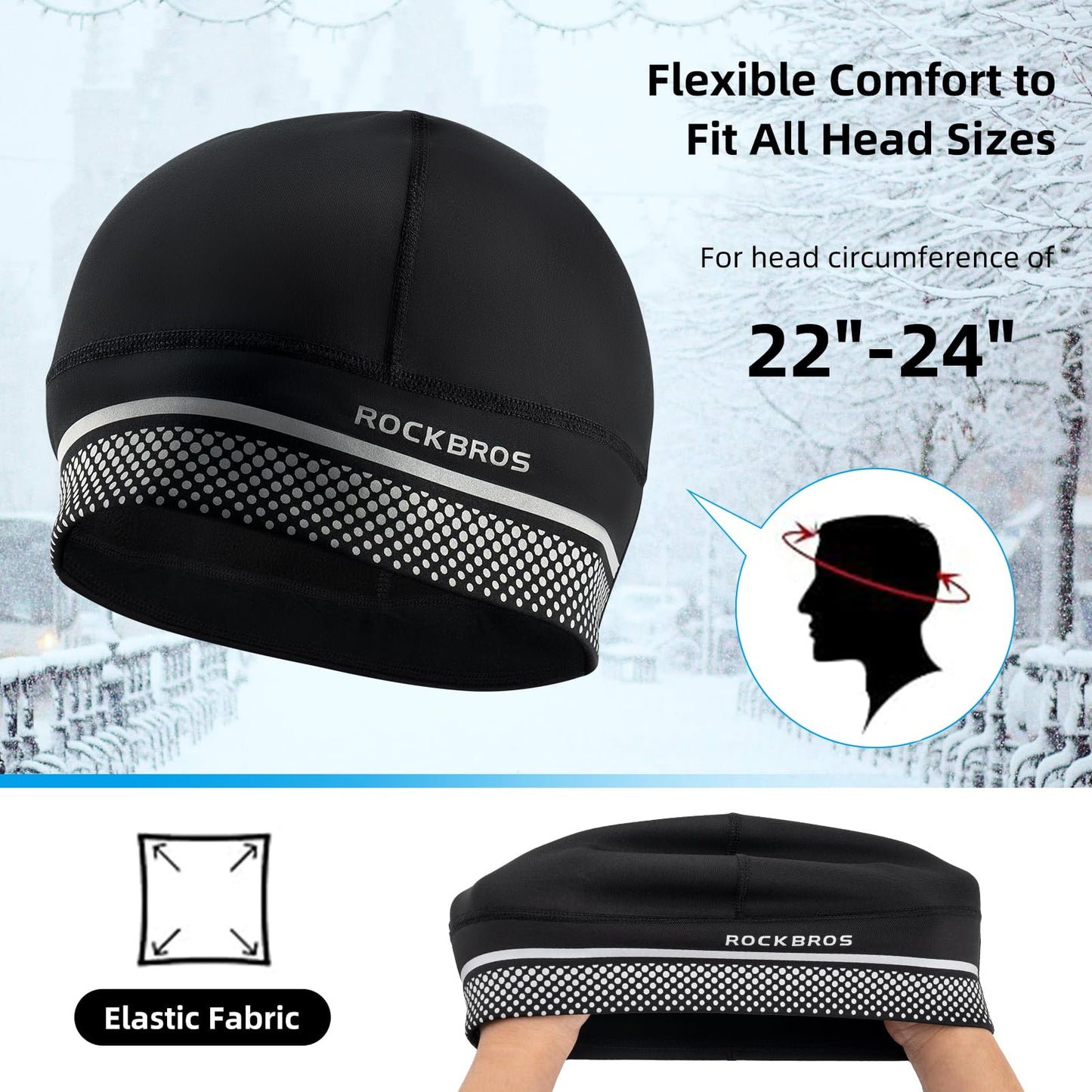 ROCKBROS Thermal Skull Cap Winter Hat for Men  Women, Ear Warmers Helmet Liner